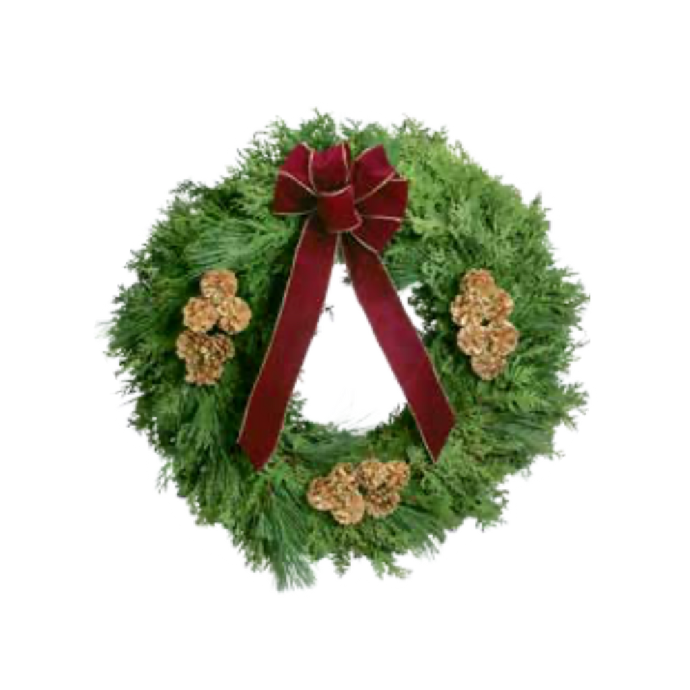 #15 Burgundy & Gold Wreath With Pine Cones (Retail Item)