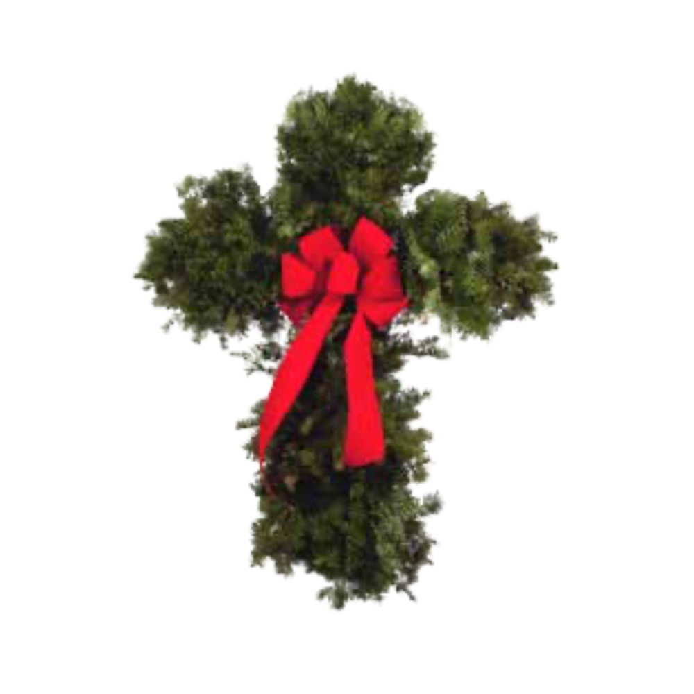 #16 Fresh Balsam Cross With Red Bow (Retail Item)