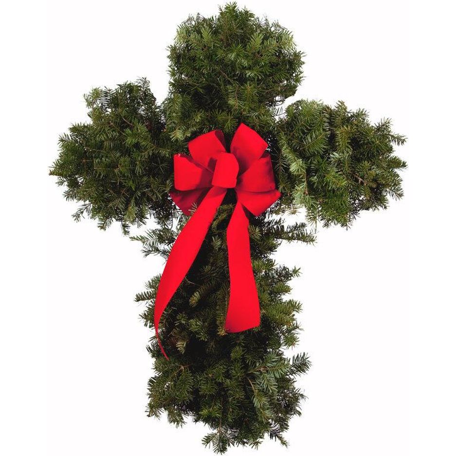 #16 Fresh Balsam Cross With Red Bow - Vermont Center Wreaths – Vermont 